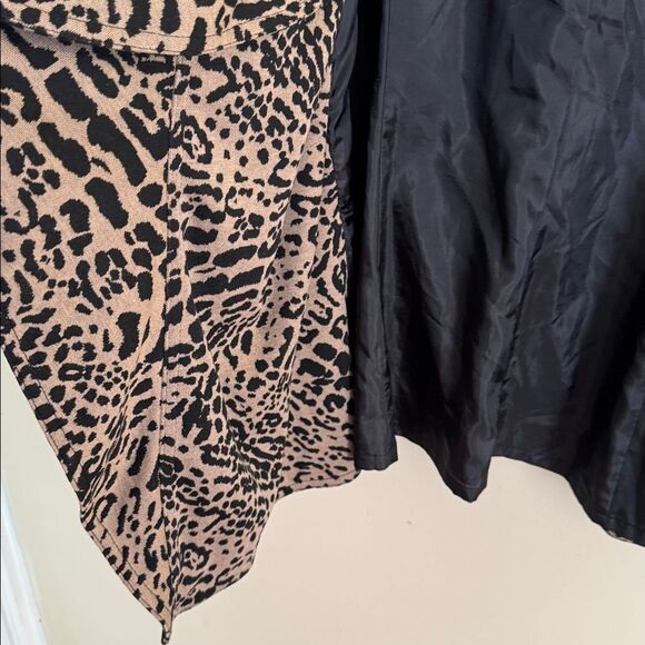 Calvin Klein Leopard Print Drape Jacket Cardigan Sweater Ruffle Black Tan Sz 14 - Picture 4 of 5